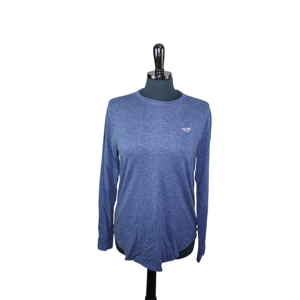 Hollister California Curved Hem Long Sleeve T Shirt 100% Cotton Blue M